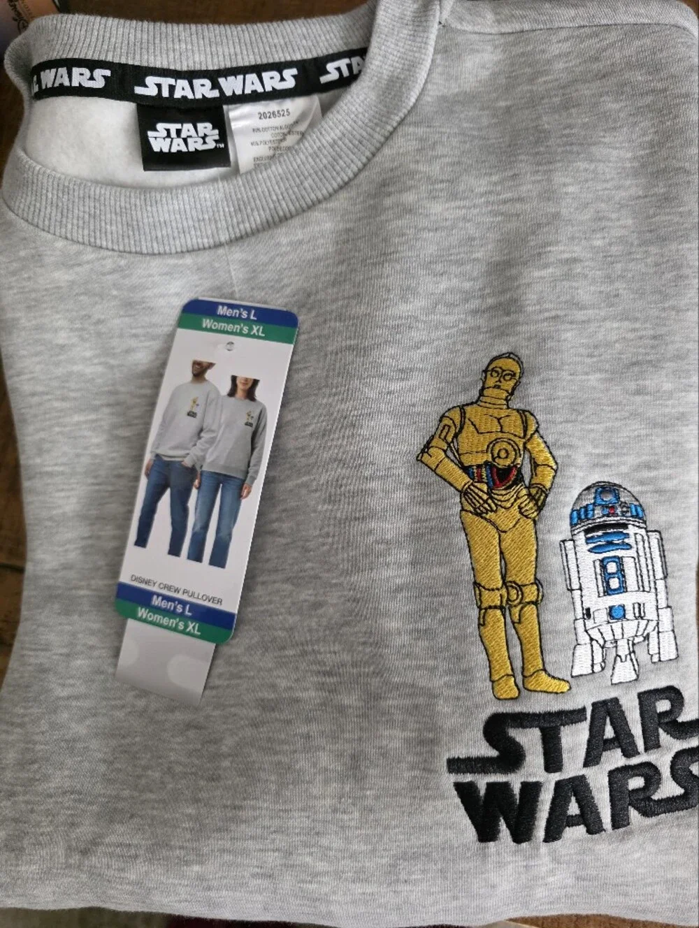 Star Wars Gray Crewneck Sweatshirt with Embroidered C-3PO & R2-D2